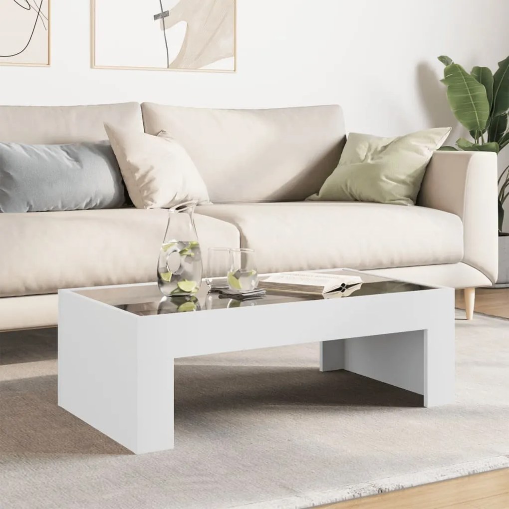 Mesa de centro com luzes LED Infinity 90x50x30 cm branco