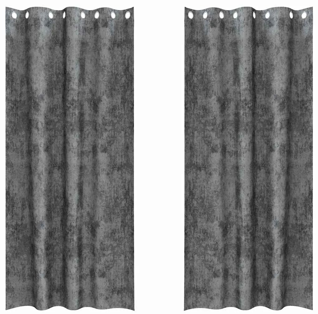 Cortinas de Veludo 2 peças com Ilhós Cinza 260x140 cm