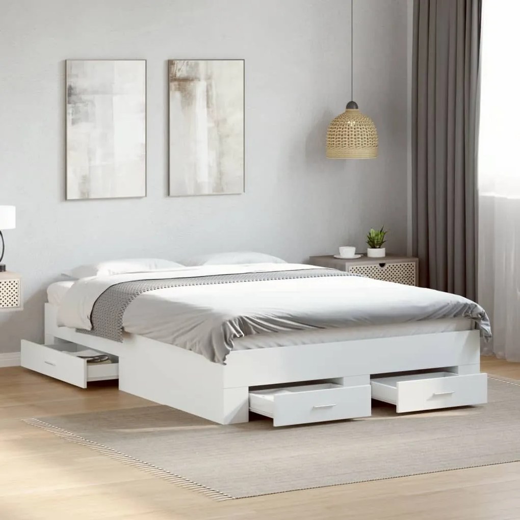 vidaXL Estrutura de cama c/ gavetas 140x190cm derivados madeira branco