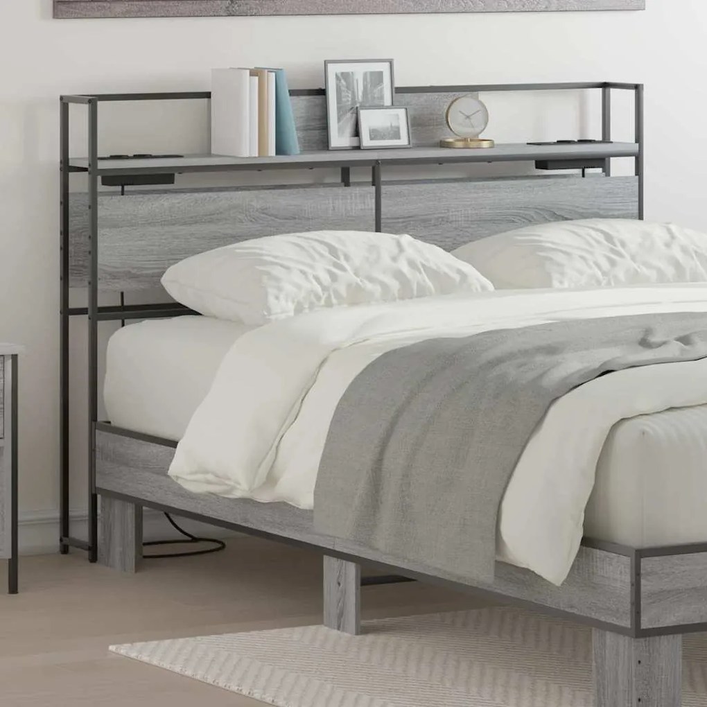 vidaXL Cabeceira de armazenamento com cabeceira Sonoma cinzento 140 cm