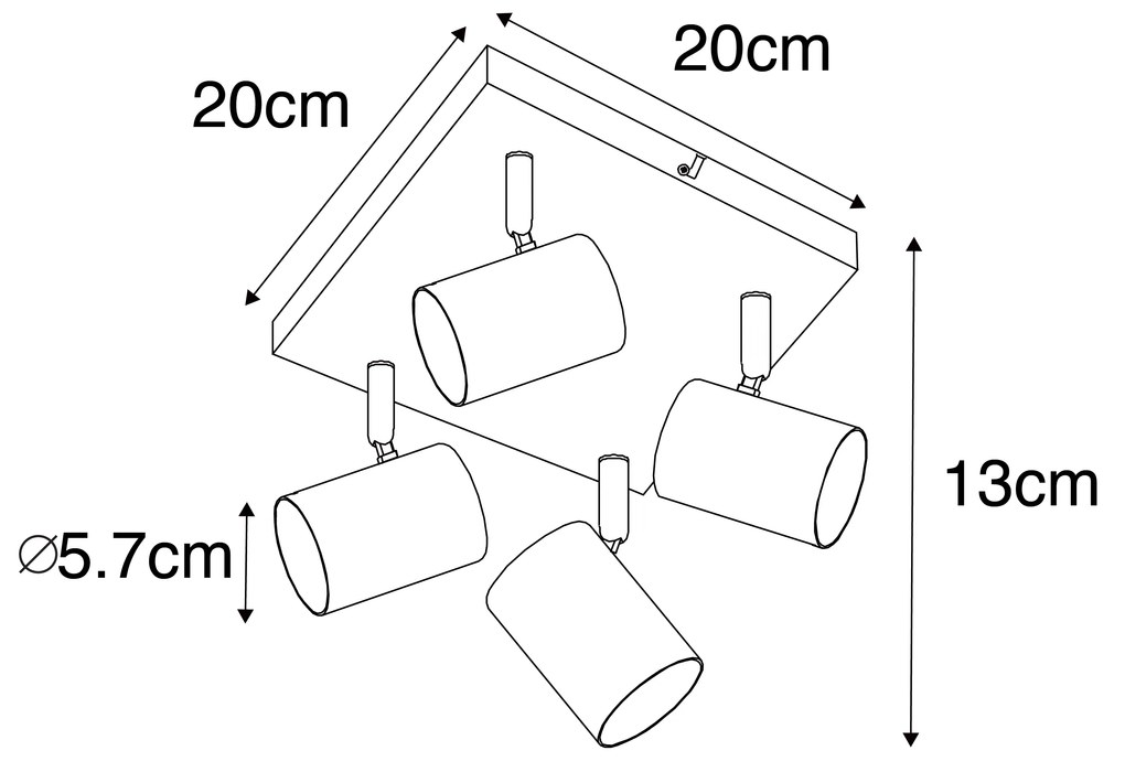 Candeeiro de teto moderno branco 4 luzes ajustável quadrado - Jeana Moderno