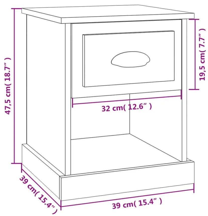 Mesa de cabeceira 39x39x47,5 cm derivados madeira cinza cimento