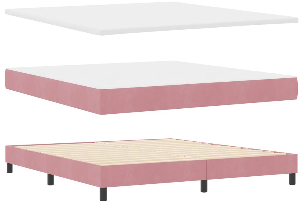Cama Box Spring com Colchão Rosa Super King Veludo