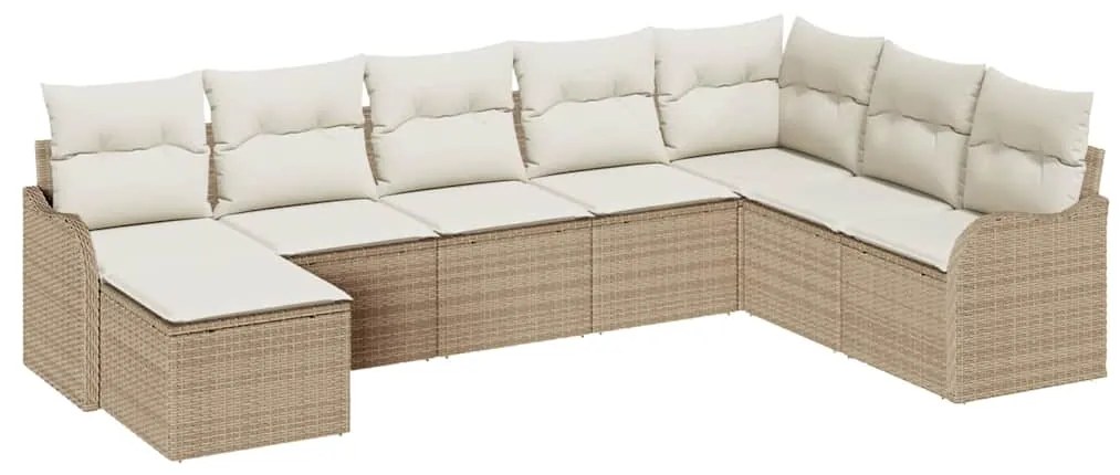 Conjunto de Sofá de Jardim de 8 Peças com Almofadas Bege Vime Poly