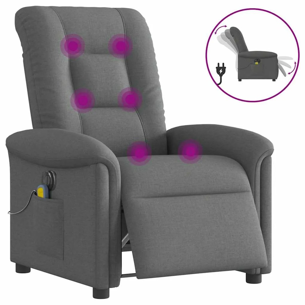 vidaXL Poltrona reclinável de massagens elétrica tecido cinza-escuro