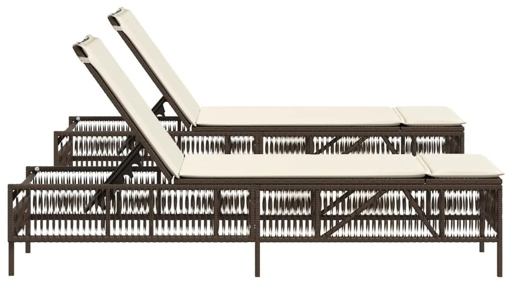 Espreguiçadeiras com almofadões 2 pcs vime PE castanho
