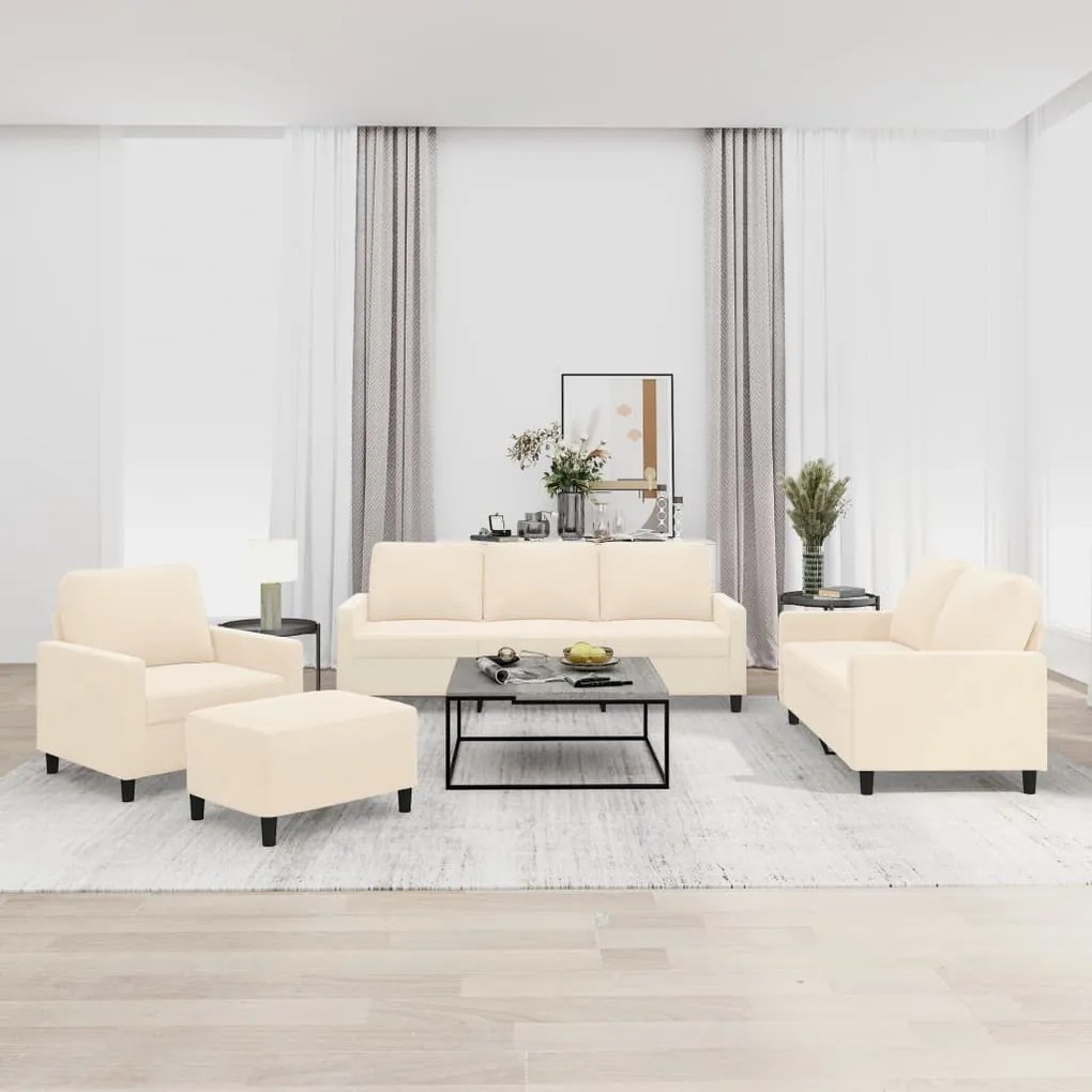 vidaXL 4 pcs conjunto de sofás com almofadões veludo cor creme