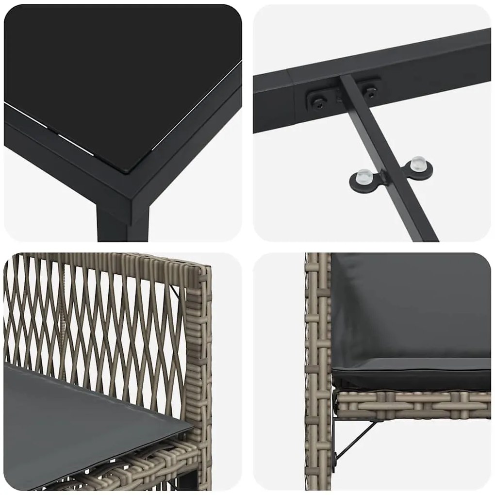 Conjunto de Jantar de Jardim de 5 Peças com Almofadas Cinza em Rattan