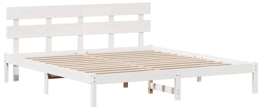Estrado de Cama com Cabeceira Branco 180x200 cm Madeira Sólida de Pinh