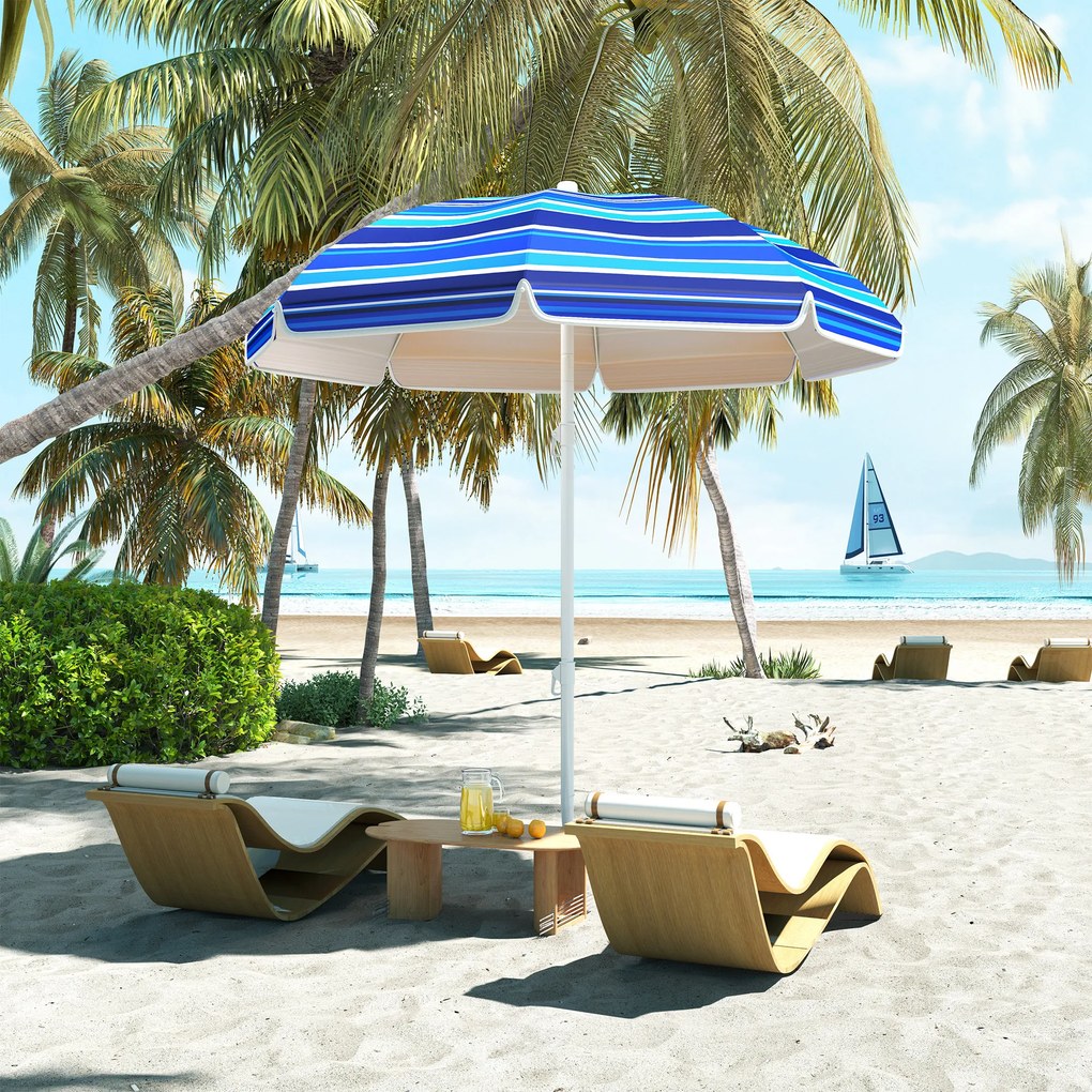Chapéu de Sol Grande para Praia Ø180 cm Dobrável com Ângulo Ajustável Proteção UV50+ Impermeável Mastro de Ø32 mm Multicolor