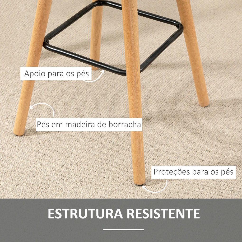 Conjunto de 2 Bancos de Bar Bancos Altos de Cozinha (MESA NÃO INCLUÍDA) com Encosto Apoio para Pés Estilo Moderno 41,5x47x97,5 cm Cinzento