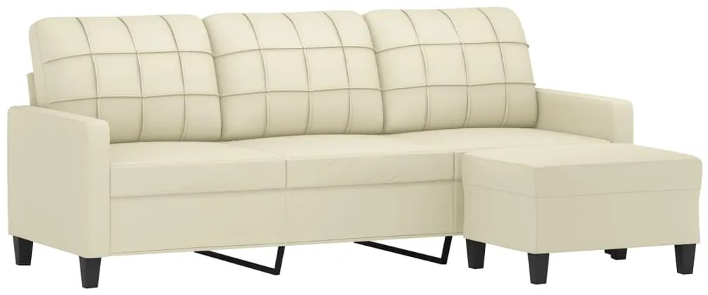 Sofá 3 lugares c/ apoio pés 180 cm couro artificial cor creme