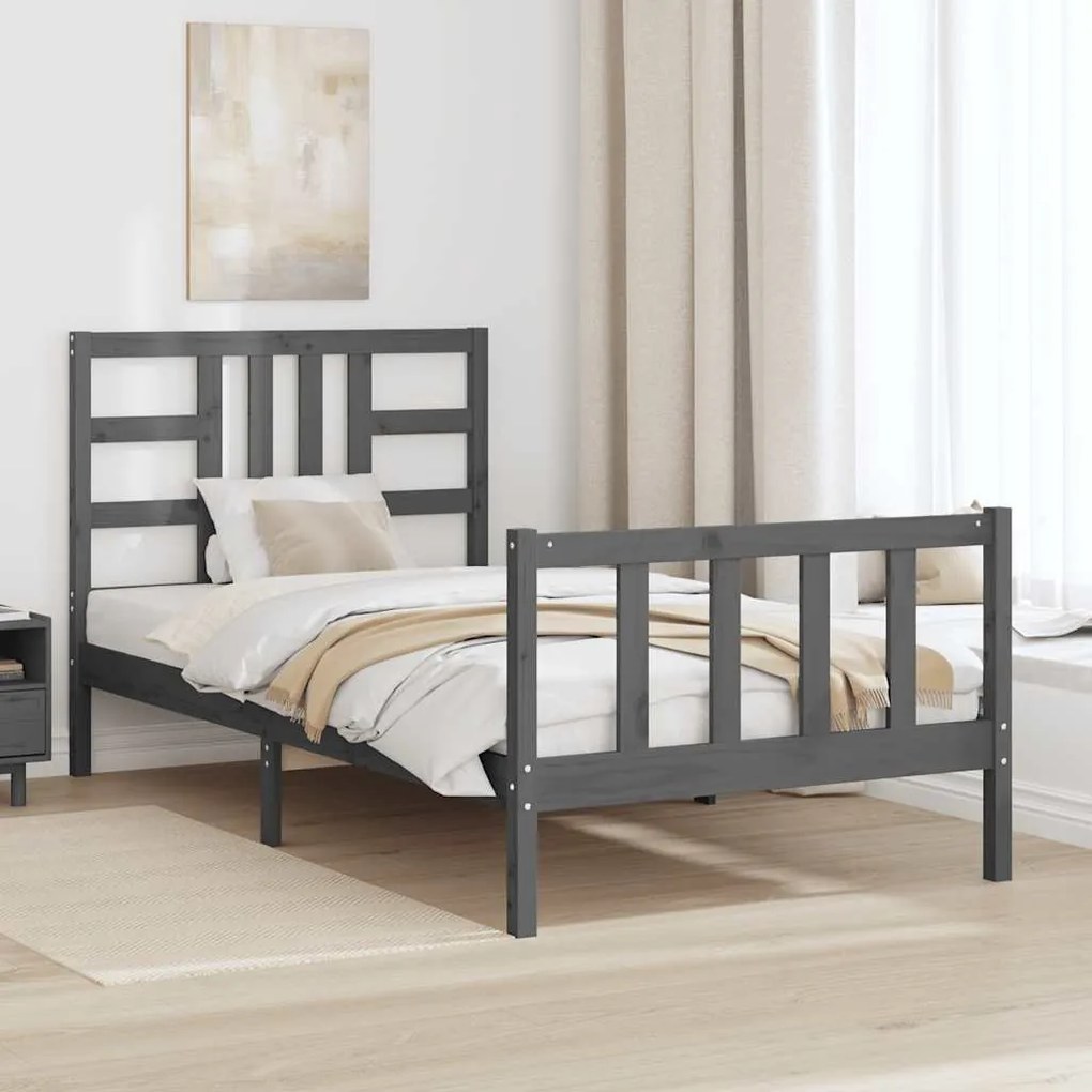 Estrutura de cama com cabeceira 100x200cm madeira maciça preto