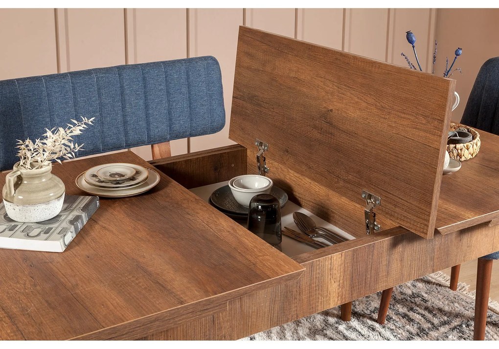 Conjunto de Mesa de Jantar Extensível e Cadeiras Vina – Nogueira e Azu