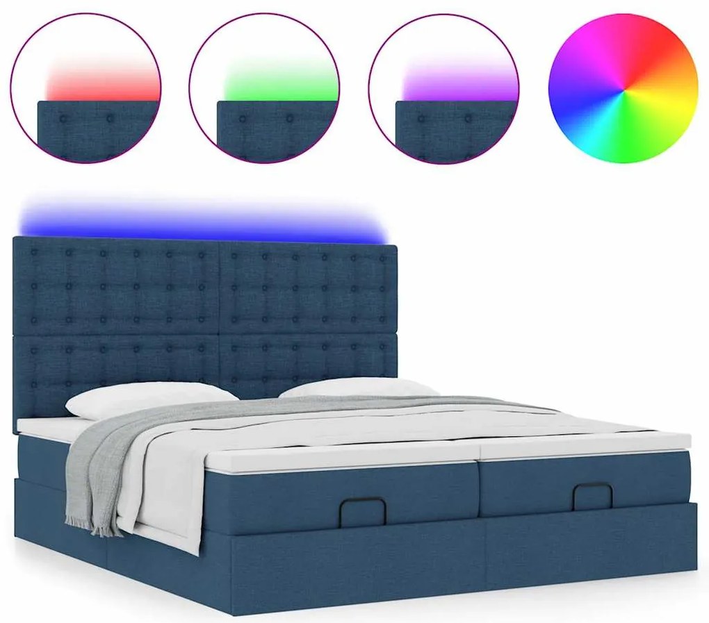 Estrutura de cama otomana com colchões 180x200cm tecido azul