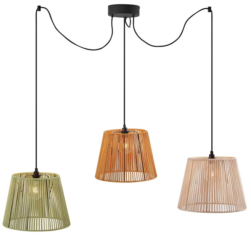 Candeeiro suspenso de exterior preto com abajures de corda multicoloridos 3-luzes IP44 - Cava Japandi