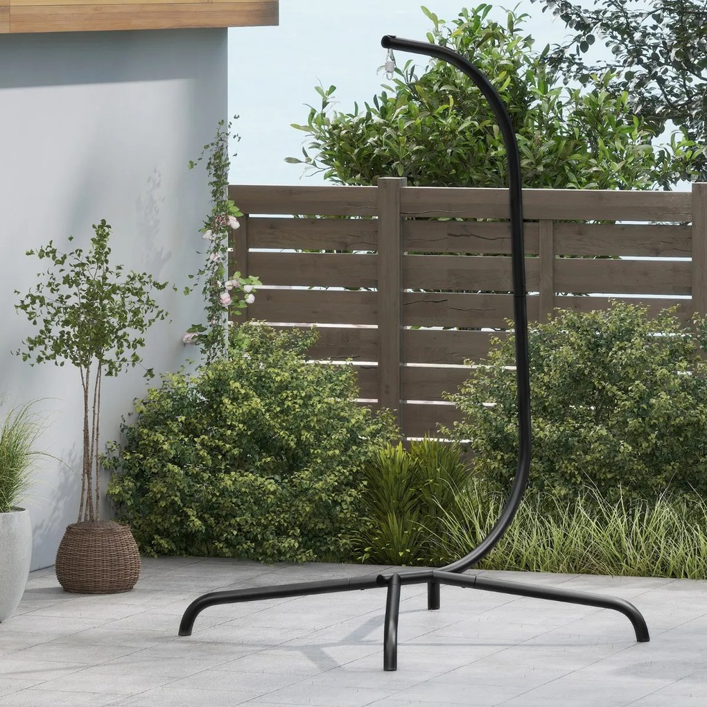 Suporte em forma de C para rede com rotação de 360° Gancho de mola para interiores e exteriores 106 x 105 x 197 cm Preto