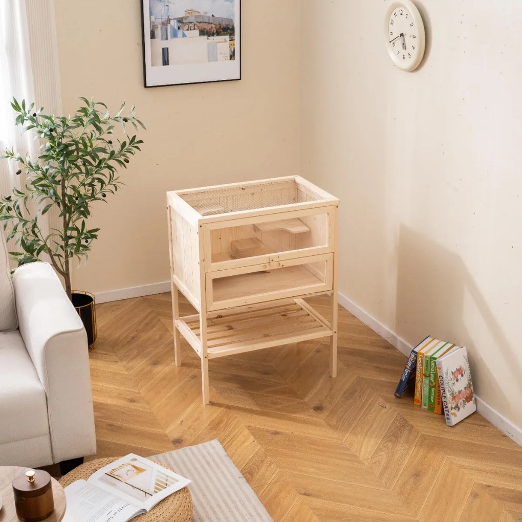 Gaiola para hamsters, de 80 cm com teto de malha rebatível, escada múltipla, rampa, prateleira inferior, painel acrílico e porta castanha