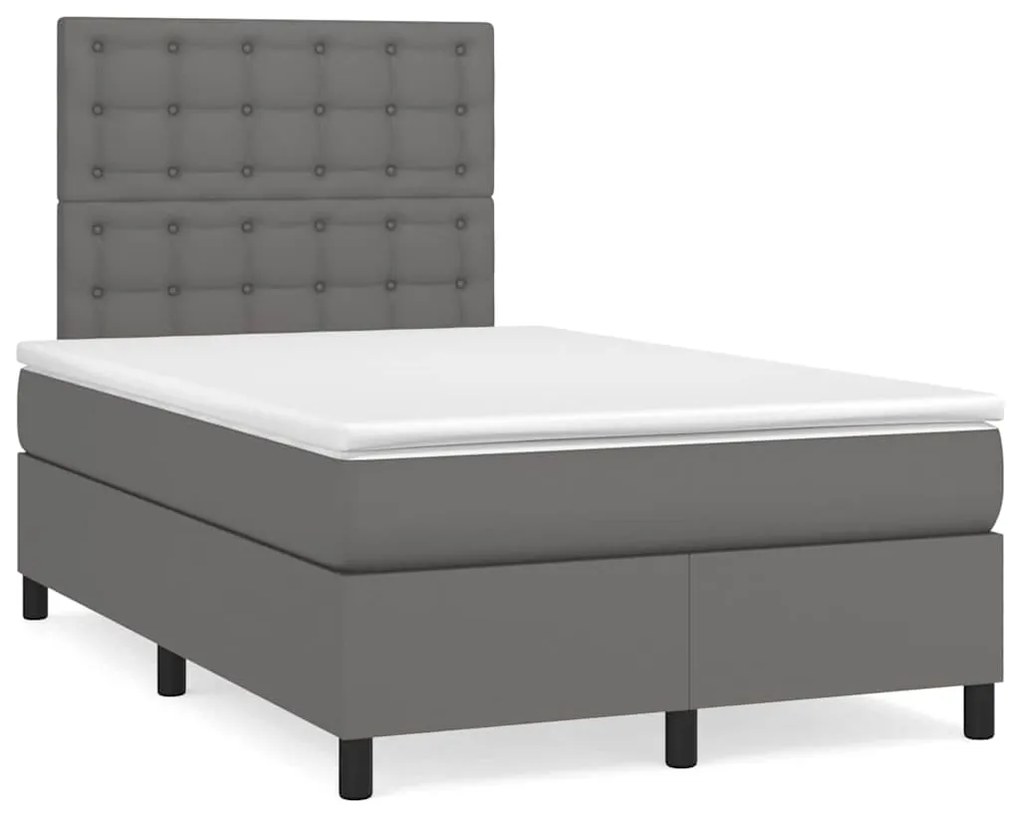 Cama box spring c/ colchão/LED 120x190cm couro artificial cinza