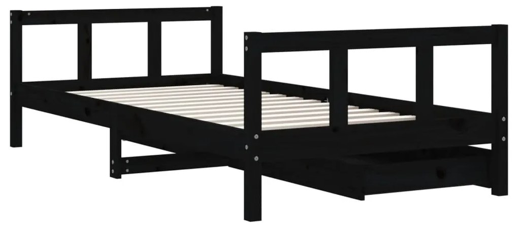 Estrutura cama infantil c/ gavetas 90x190 cm pinho maciço preto