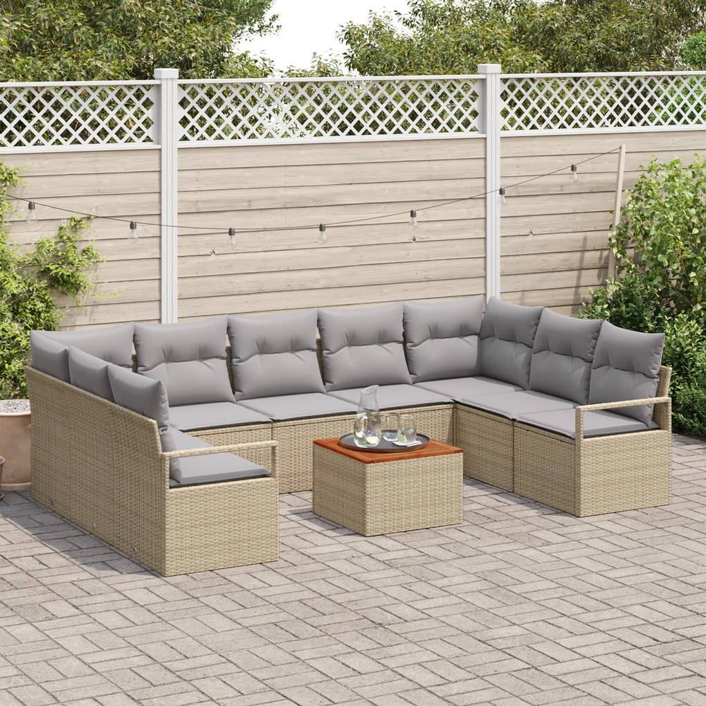 Conjunto de Sofá de Jardim vidaXL de 10 Peças com Almofadas Bege Ratta