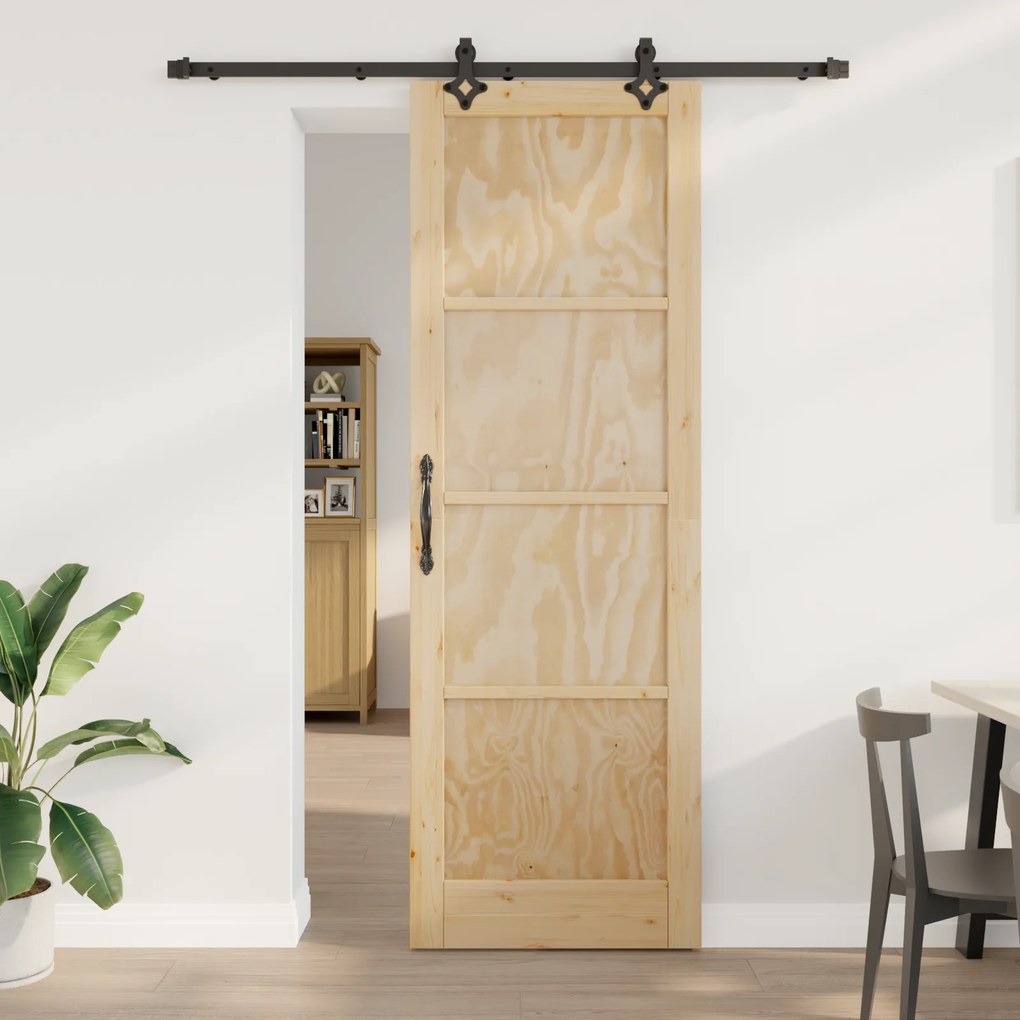 Porta Deslizante vidaXL com Conjunto de Ferragens 78x232 cm Madeira Sólida de Pinho