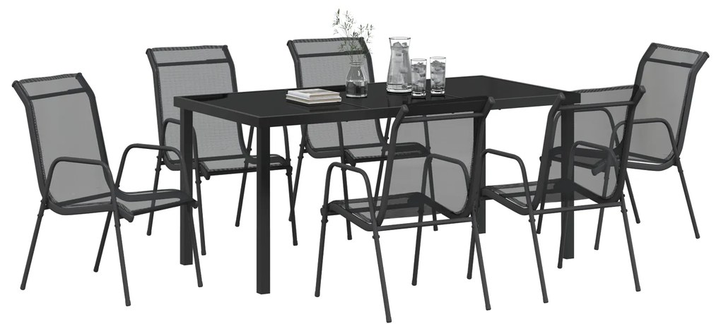 Conjunto de Jantar de 7 Peças Preto Textilene e Aço
