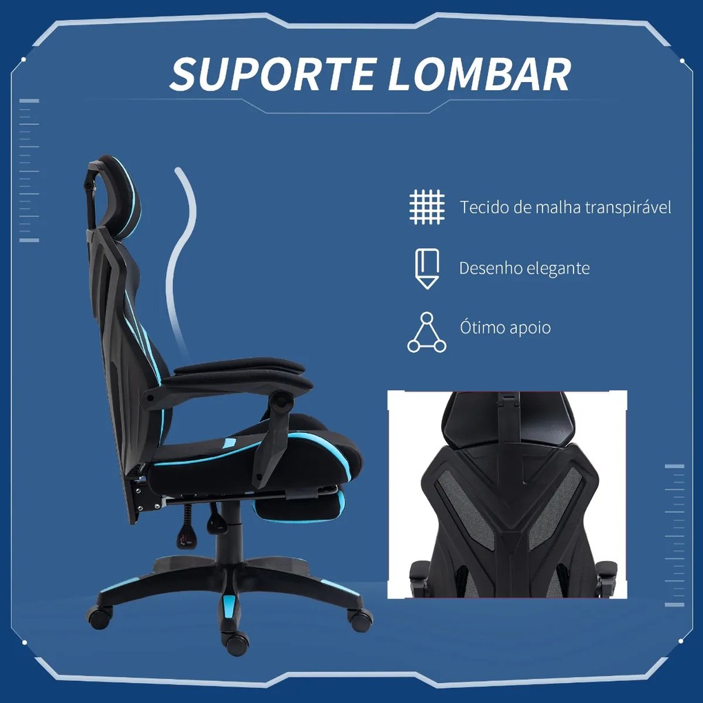 Cadeira de Gaming com Apoio para os Pés Retrátil Cadeira de Escritório Reclinável com Apoio para a Cabeça e Altura Ajustável 65x65x119-129cm Preto e A