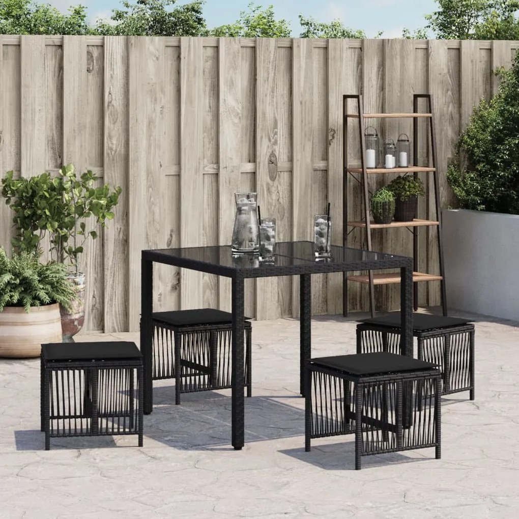 Bancos de jardim com almofadões 4 pcs 41x41x36 cm vime PE preto