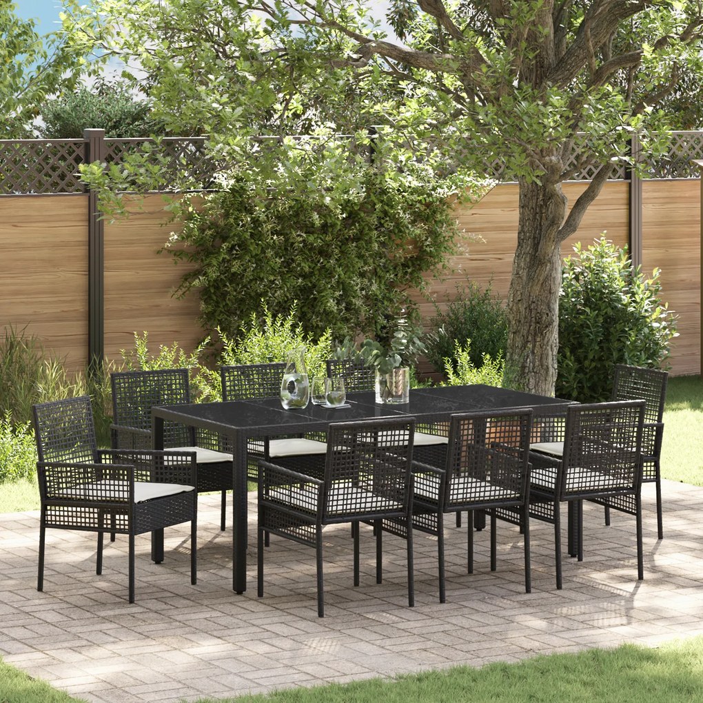 vidaXL Conjunto de Jantar para Jardim de 9 Peças em Rattan Sintético Preto