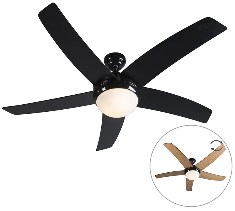 Ventilador de teto preto com impressão de madeira 132cm com controle remoto - Cool Moderno