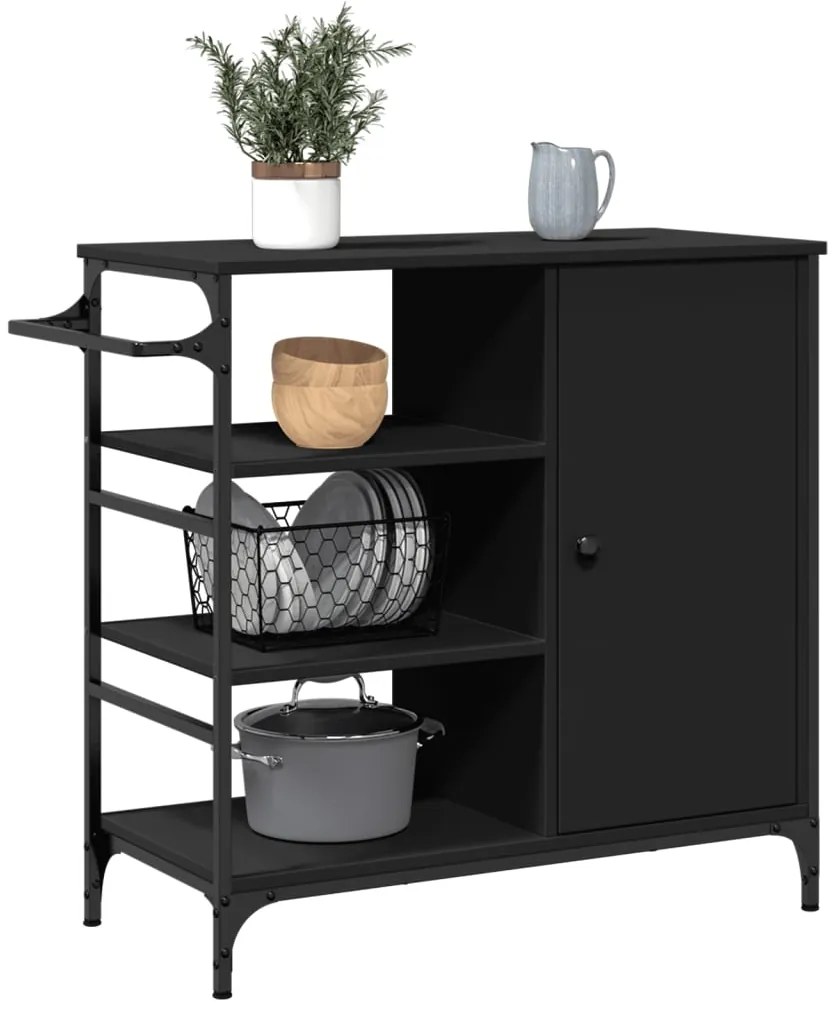 Carrinho de cozinha 87,5x38,5x84,5cm derivados de madeira preto