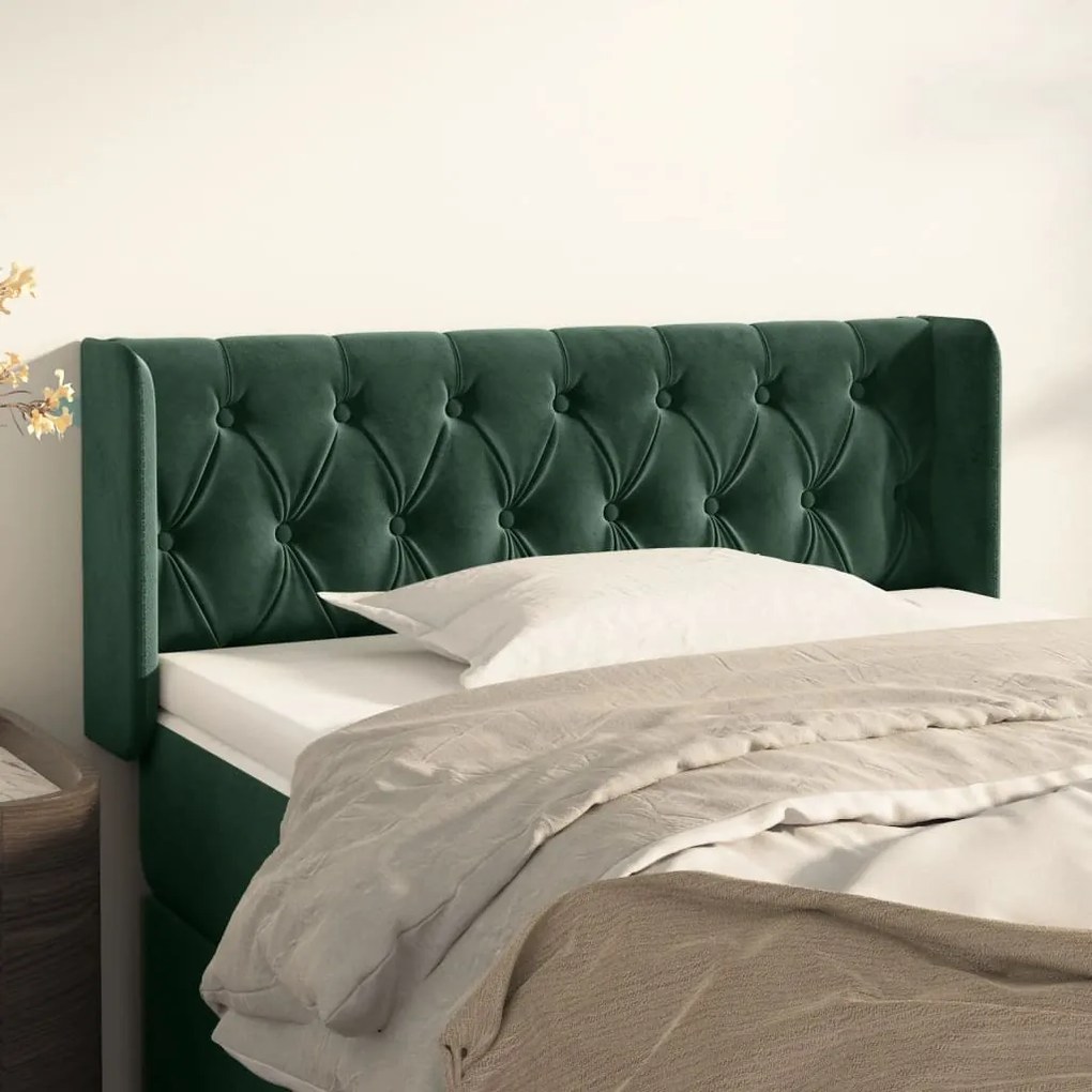 Cabeceira de cama c/ abas veludo 103x16x78/88cm verde-escuro