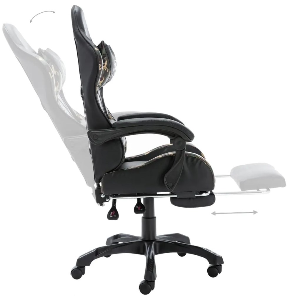 Cadeira estilo corrida c/ apoio pés couro art. preto/camuflado