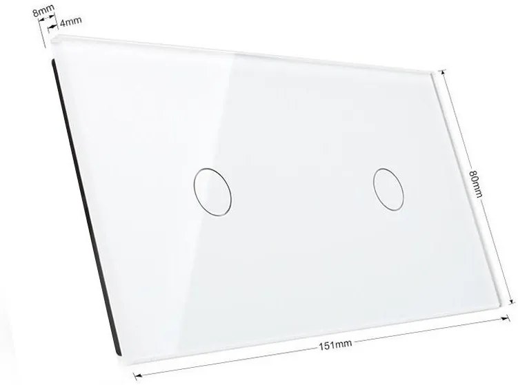 Frente interruptor tátil 3 módulos 2 botões, Painel branco vidro temperado