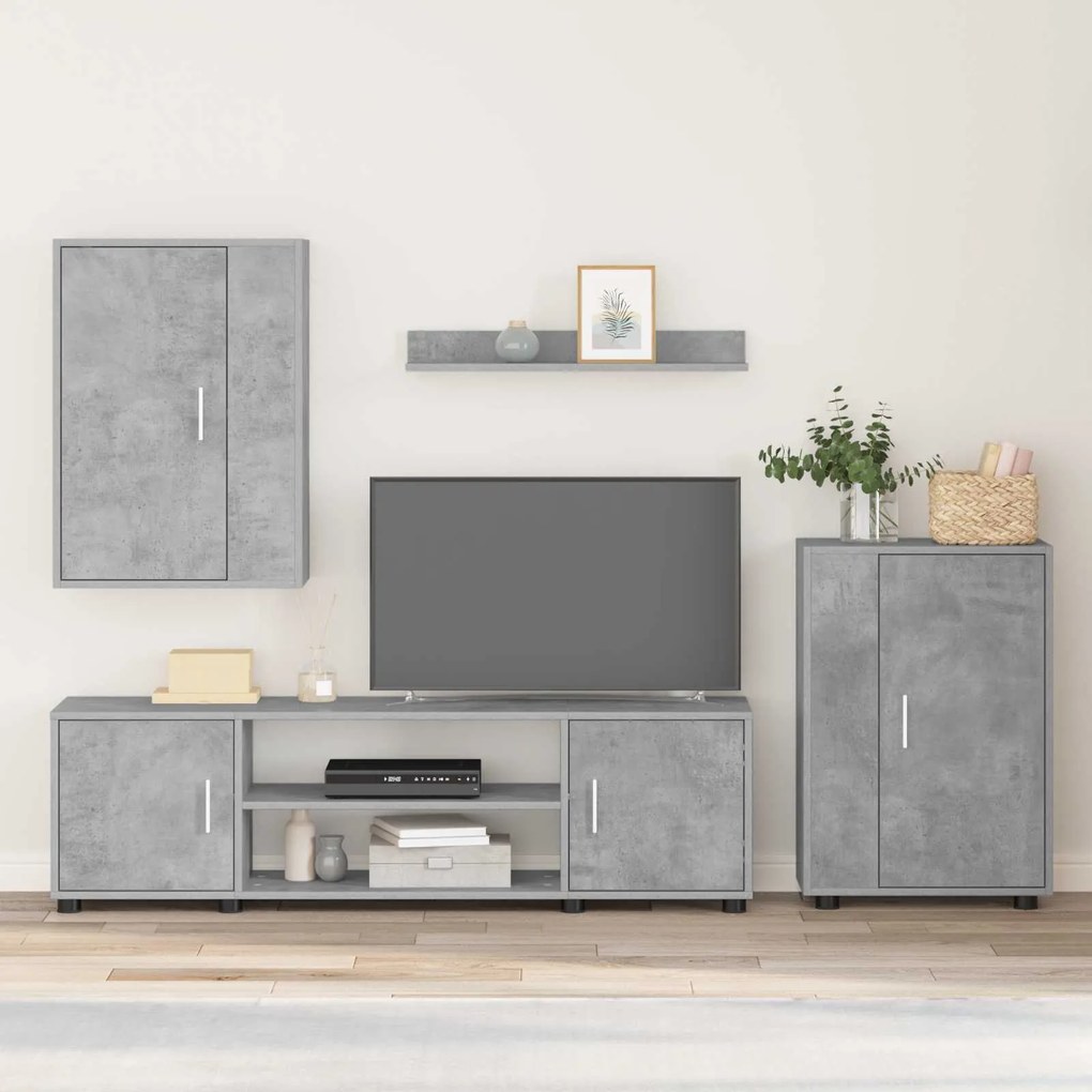 vidaXL Conjunto de móvel de TV 4 pcs Cinzento Madeira processada