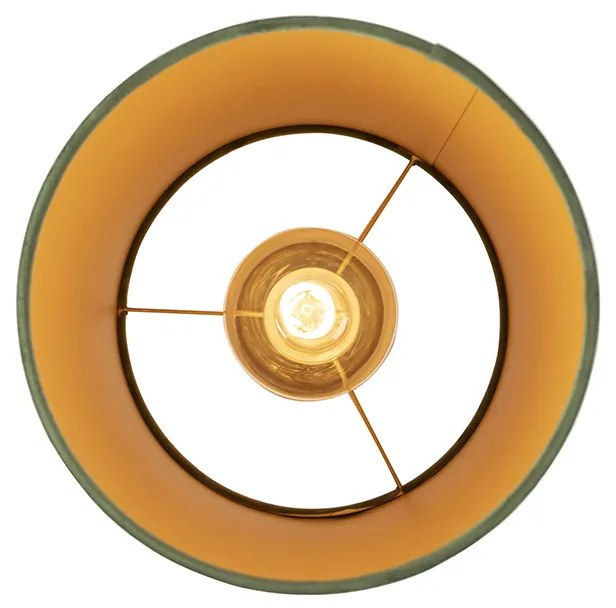 Candeeiro de teto com abajur em veludo verde com dourado 25 cm - Combi preto Country / Rústico