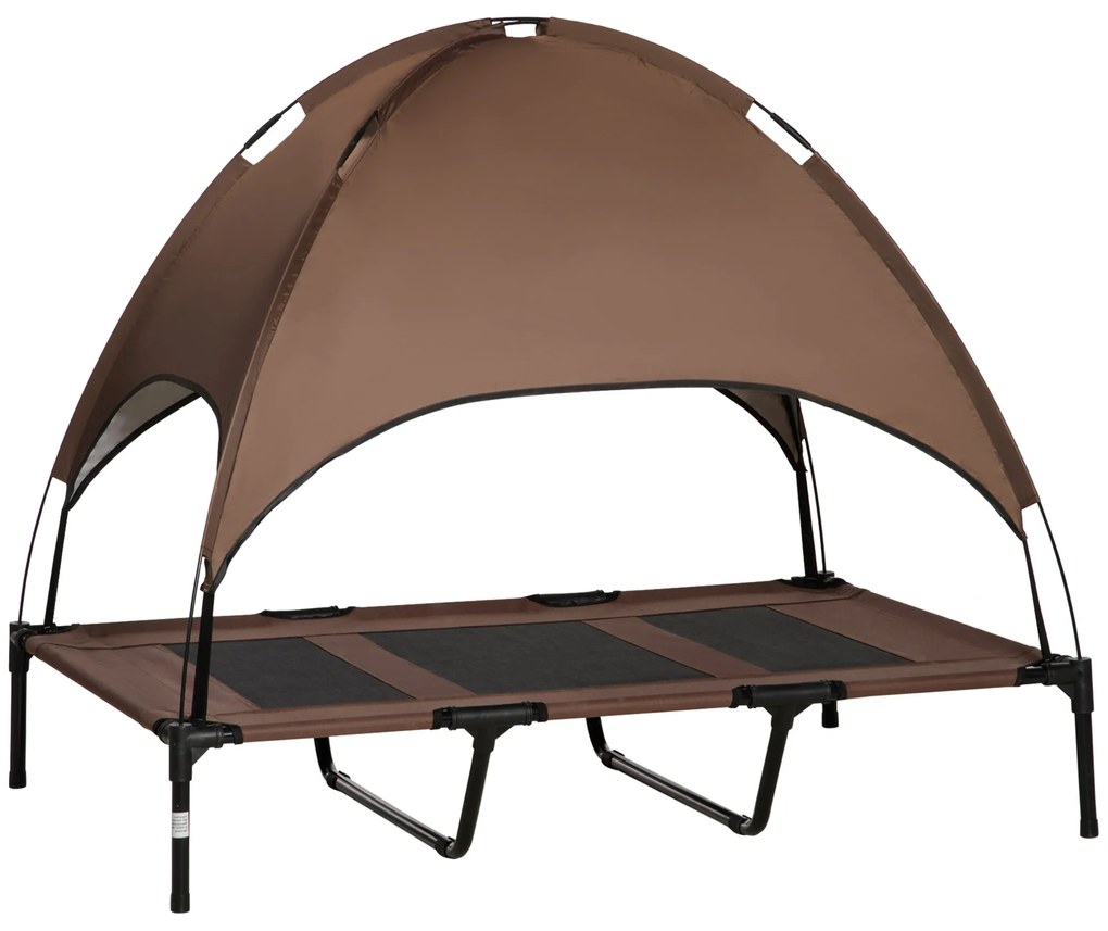 PawHut Leito Elevado Pets Toldo Removível Portátil Verão Tecido Respirante 122x92x108cm Castanho | Aosom Portugal