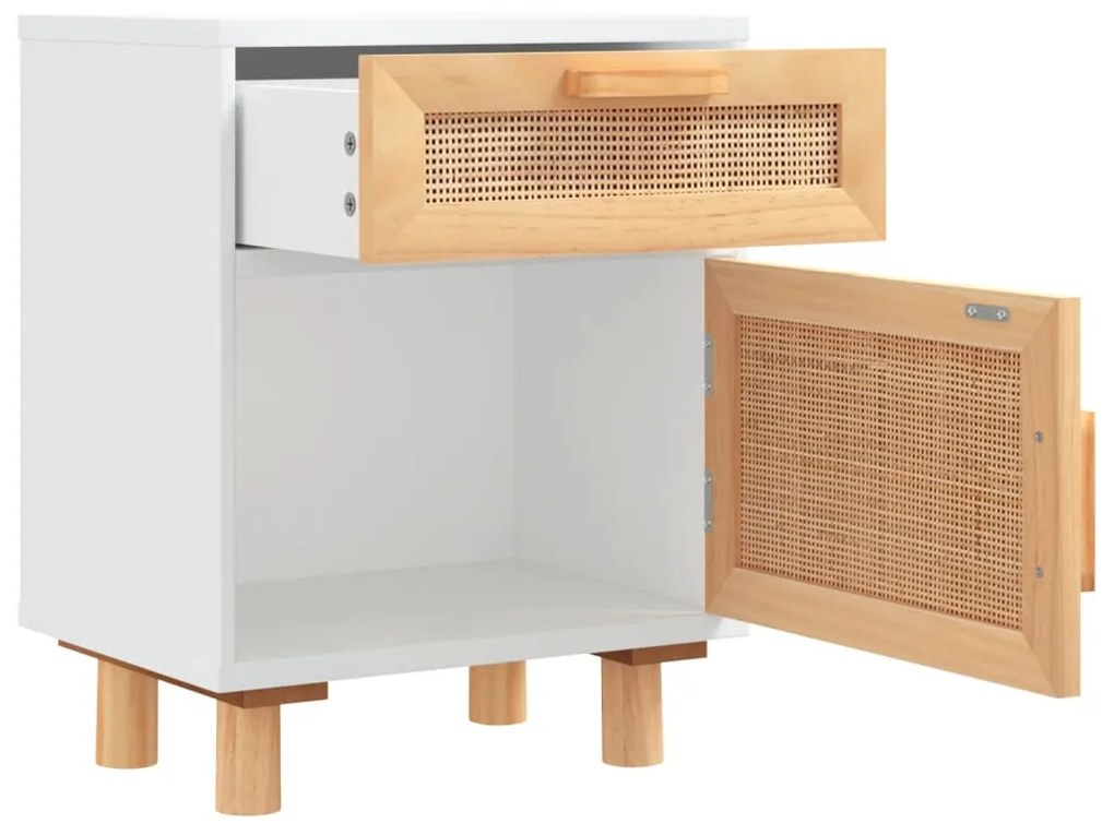 Mesa de cabeceira pinho maciço e vime natural branco