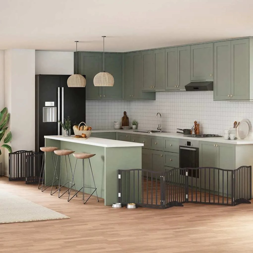vidaXL Portão p/ cães com porta dobrável 12 painéis 960 cm álamo preto