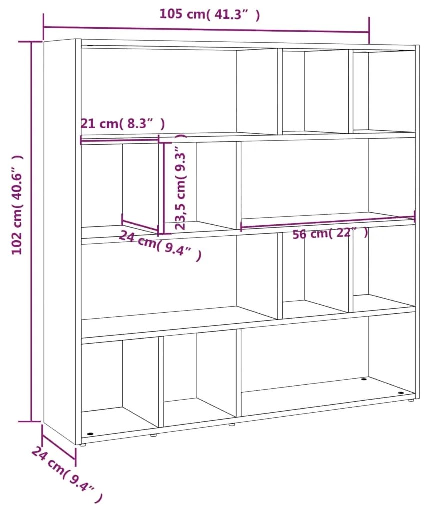 Estante/divisória 105x24x102 cm cinzento sonoma