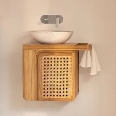 Conjunto De Móvel De Casa De Banho Suspenso 60x40 Cm Em Madeira De Teca Georgy Madeira De Teca & Cimento Redondo Branco Ø40 Cm Zavion & Sem - Sklum