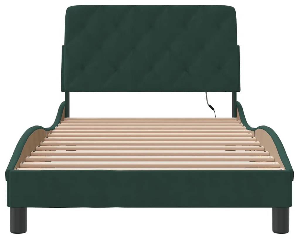 Estrutura de cama c/ luzes LED 100x200 cm veludo verde-escuro