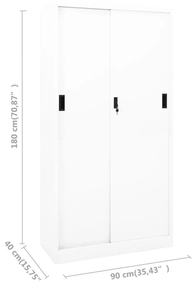 Armário escritório c/ porta deslizante 90x40x180 cm aço branco