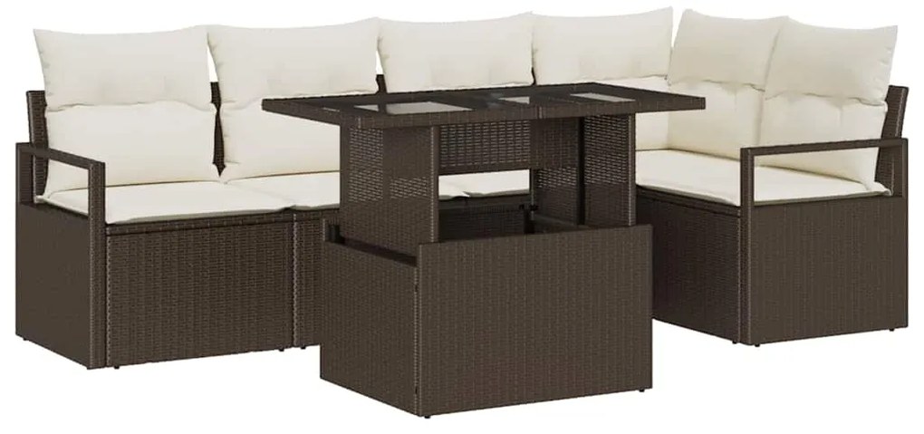 Conjunto de Sofá de Jardim vidaXL de 6 Peças com Cushions Castanho em
