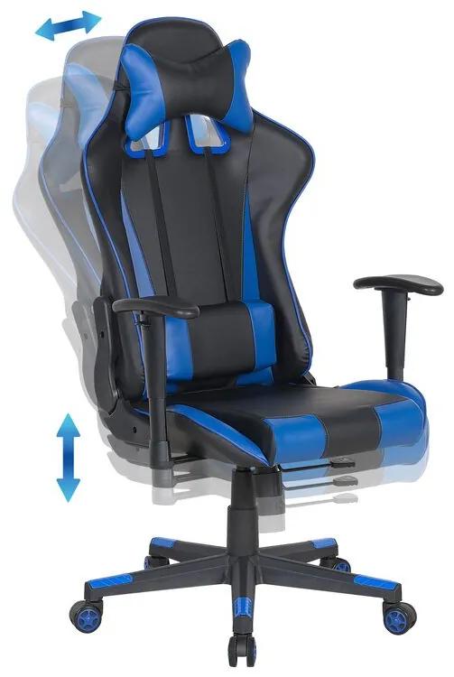 Cadeira de escritório em pele sintética preta e azul GAMER Beliani