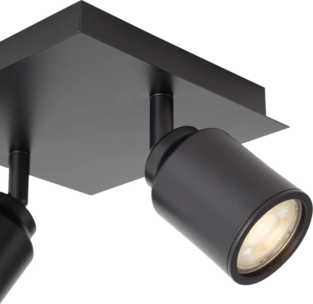 Foco de Casa de Banho Moderno Preto Quadrado 2 Luzes IP44 - Ducha