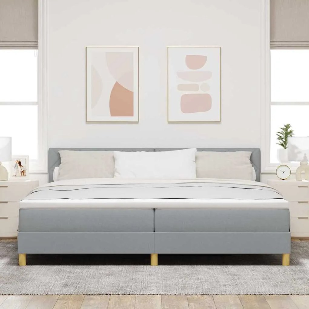 Cama Box Spring com Colchão Cinza Claro 200x200 cm Tecido
