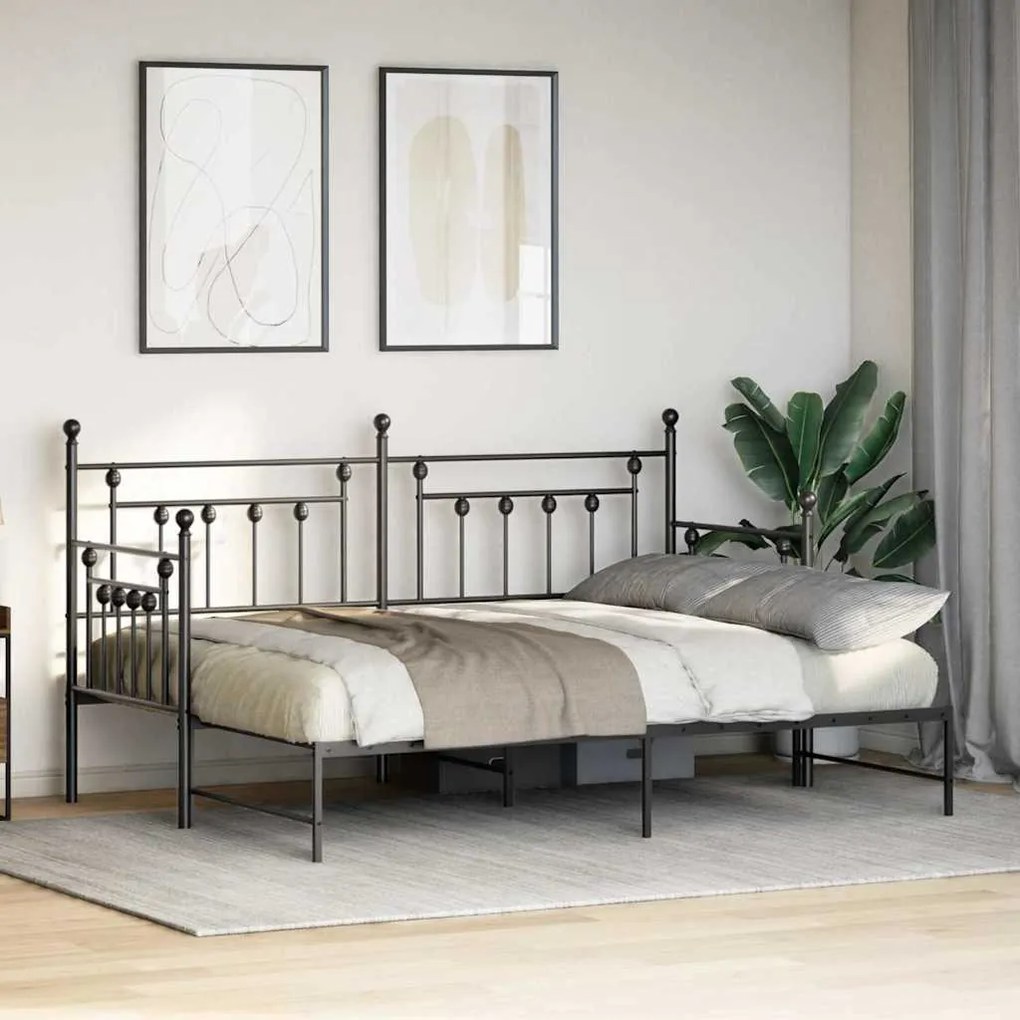 Estrutura de Daybed com Cama Auxiliar Preta 80x200 cm em Aço