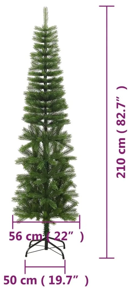 Árvore de Natal artificial fina com suporte PE 210 cm